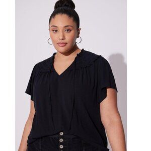 NWT Torrid Black Washable Gauze Smocked Yoke Ruffle Top
